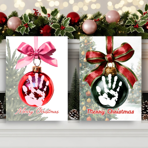 “Christmas Ornament Handprint Craft Set” Printable – Red & Green Holiday Keepsake for Kids