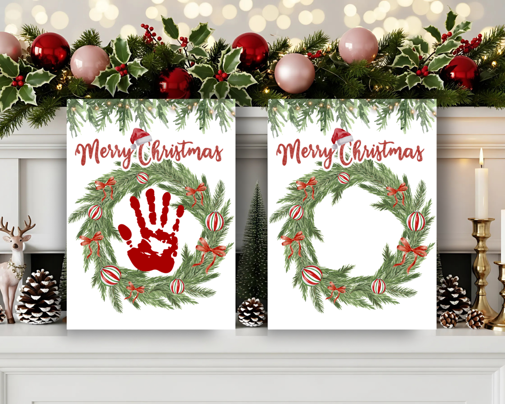 Christmas wreath handprint craft