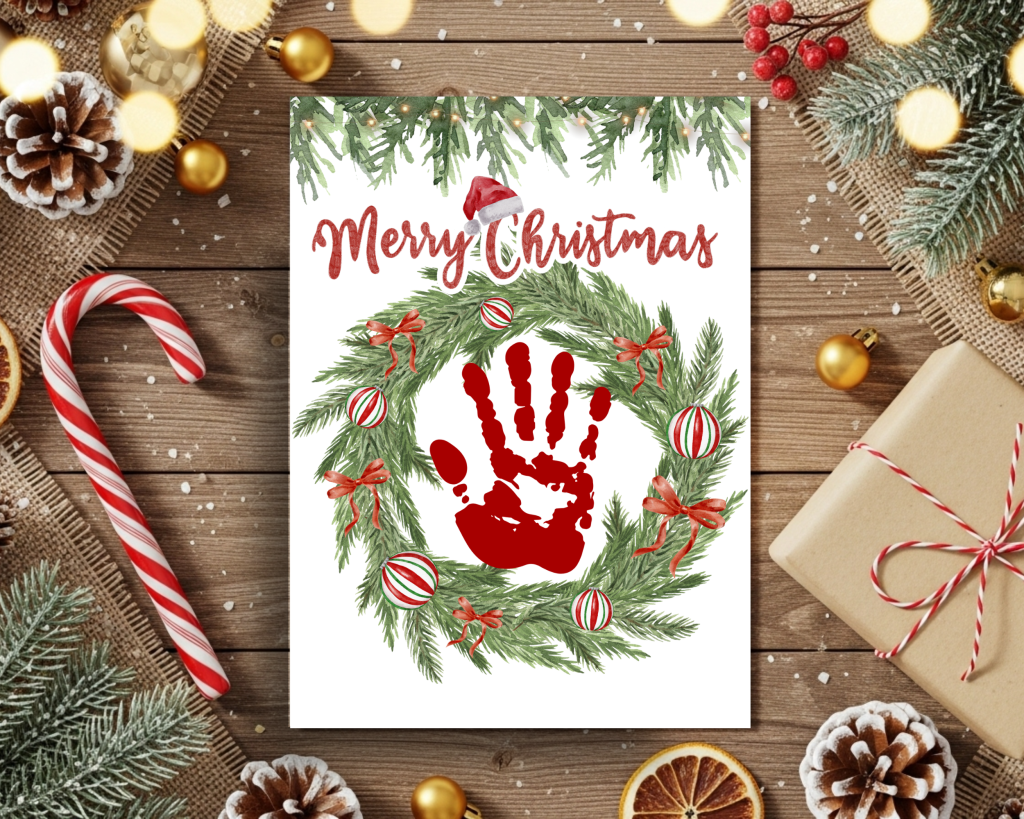 Christmas wreath handprint craft