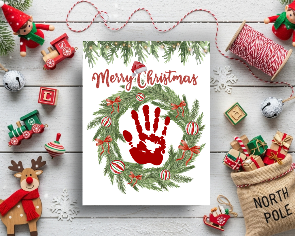 Christmas wreath handprint craft